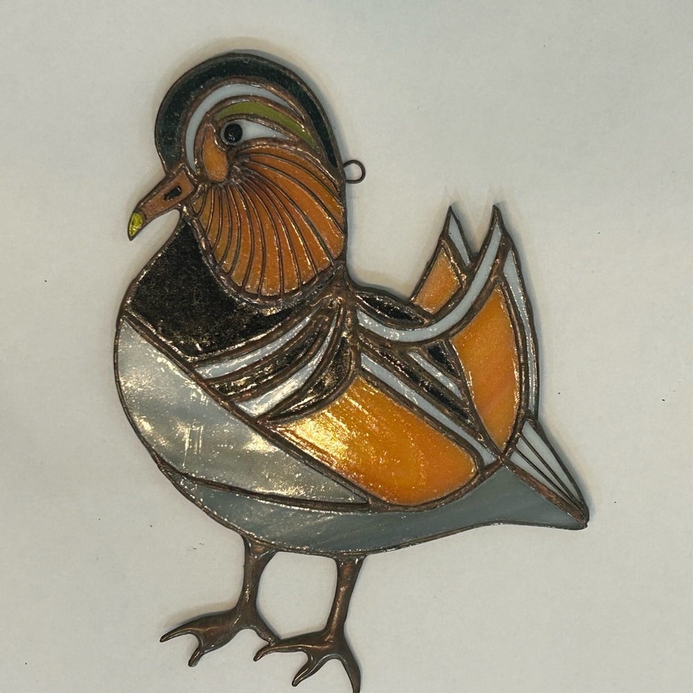 Stained Glass Bird Ornament - Orange and Black